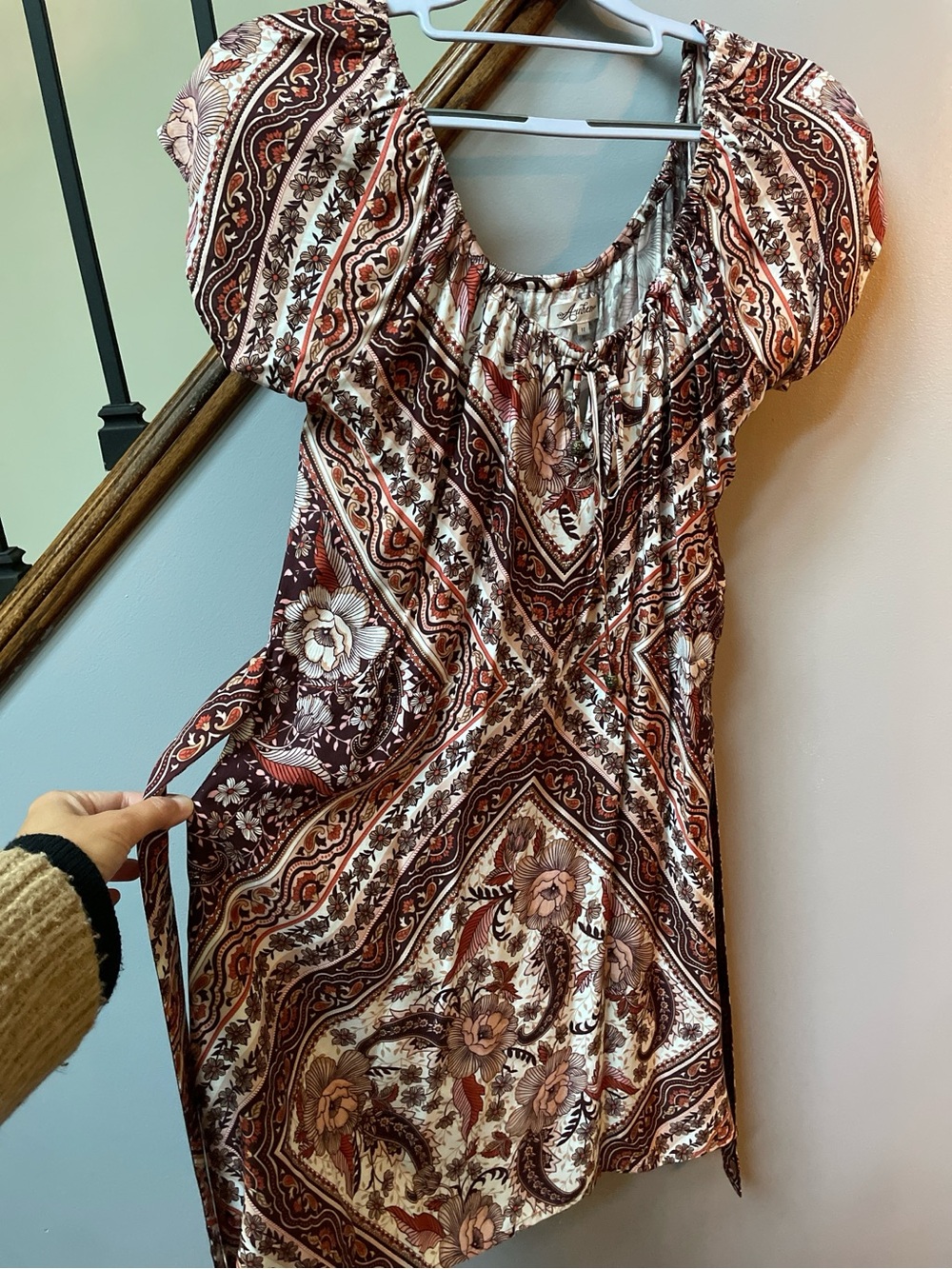 Arnhem Clothing Floral Puff-Sleeve Mini Dress in Brown and Cream